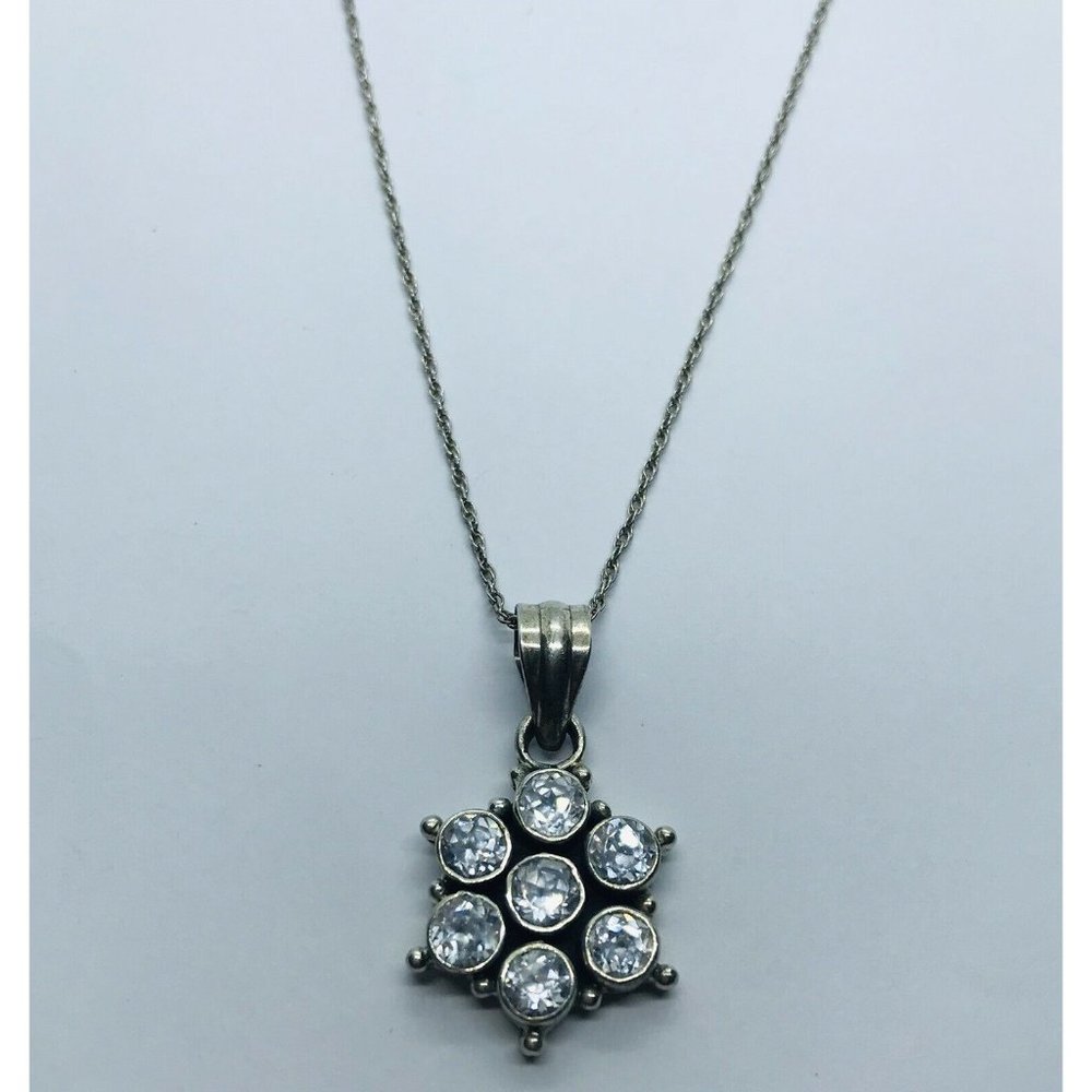 Sterling Silver 925 Large zirconia Crystals Bezel flower pendant chain necklace